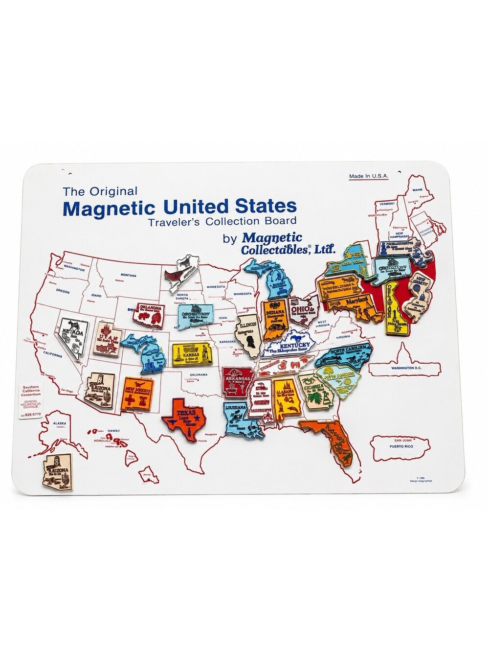 Vintage 1985 Magnetic United States Traveler’s Collection Board Map w/Magnets